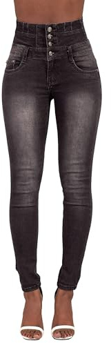 Glook Mujer Pantalones Vaquero Skinny Push Up Pantalones Elástico Jeans Cintura Alta (36, Negro)