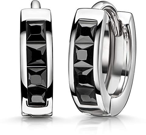 Materia Creolen schwarz Damen - Klappcreolen Silber 925 mit Zirkonia SO-453-Schwarz