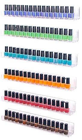 Coward 6 Piece Acrylic Nail Polish Organizer Rack Wall Mounted, Essential oil Display Stand, Alcohol ink Paint Storage Holder, displays 90 Bottles