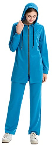 ZENGXI Abbigliamento Sportivo Musulmano Abito Ampio da Corsa Palestra Abbigliamento da Yoga Tuta araba Modesta con Cappuccio con Cerniera Tuta da 2 Pezzi per Donne Islamiche