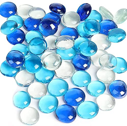 WAIZHIUA Glasnuggets, 100 Stück Glassteine Blau Dekosteine Heilung Transparenten Steine für Blumenvasen, Aquarium, Meditation, Chakra, Reiki, ca.17-19mm (430g)