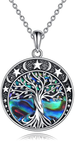 YAFEINI Tree of Life Necklace 925 Sterling Silver Abalone moon Pendant Necklace Jewelry Gifts for Women