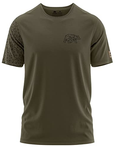 FORSBERG Thyrison T-Shirt Rundhals mit Brustlogo Bär mit Polygon Design hochwertig robust hellgrau Melange für Herren, Farbe:dunkeloliv/schwarz, Größe:L