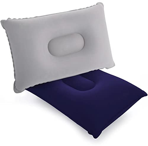 SUTAFOR Set di 2 Cuscini Gonfiabili da Campeggio Cuscinetti di Supporto per Cervicale Cuscino per Viaggio, Spiaggia, Escursioni 42x29 cm, Blu+Grigio