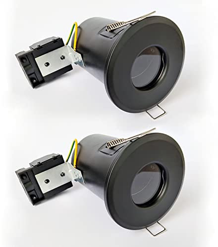 2XSweier 90 Minute Fire Rated LED Recessed Ceiling Light, Waterproof IP65 Spotlight, Black Downlight GU10 Die-Cast Aluminium (Bulb not Included) Recessed Spotlight