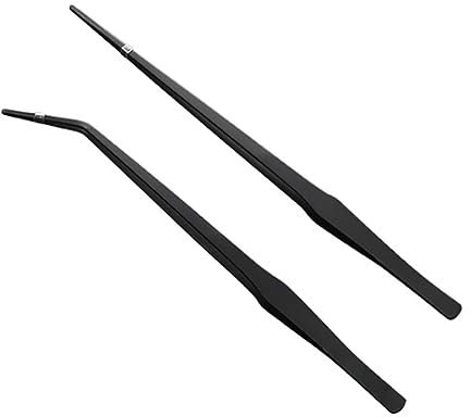 JOCXZI 2 STK Aquarium Futterpinzette gebogen Edelstahl Gebogene Pinzette mit Anti-Carbon-Beschichtung gegen Rost Lange Reptilien Futterpinzette für Pflanzen Eidechsen Spinnen Schlangen(27cm,schwarz)