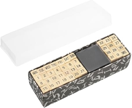 PATIKIL Rubber Stamps Number Weekly, 40Pcs Wood Number Stamp Wooden Rubber Stamp with Ink Pad Vintage Box for DIY Craft Card Making