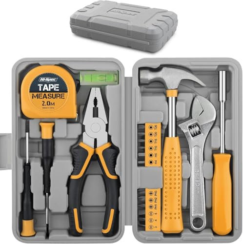 Hi-Spec 20-teiliges Mini-Werkzeugset in Buchformat - Kompaktes Haushalts- & Büro-Werkzeugsatz mit Hammer, Schraubendreher, Zange, Bits & Wasserwaage - Ideal für DIY, Reparaturen & Geschenk