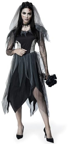 Ulikey Deguisement Mariee Zombie, Robe de Mariée Fantôme, Costume Mariée Halloween avec Voile et Collier, Un Bouquet de Roses, Déguisement Halloween Zombie Femme, Déguisement Halloween Fantôme (2XL)