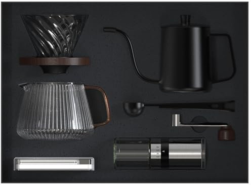 Pour Over Coffee Gift Set - 7-Piece Barista Kit: Hand Grinder, Pour Over Dripper, Glass Server, Matte Black Kettle, Precision Scale & Filters - Ideal for Coffee Lovers & Home Brewing