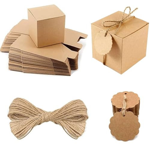 Geschenkbox Kraftpapier Set - 50 Kleine Schachteln zum Befüllen, Geschenkschachtel mit Deckel, Pappschachteln