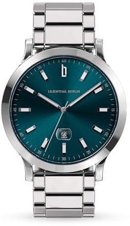 Lilienthal Berlin Herrenuhr Huxley in Oceanic Teal – Armbanduhr am Silber glänzenden Edelstahl-Armband – aus 316L Chirurgenstahl mit einem Quarzuhrwerk & saphirgehärtetem Mineralglas – 40 mm