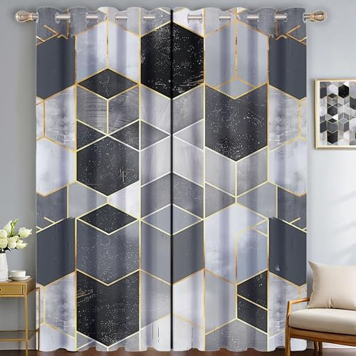 CDXNORA Abstrakt Thermovorhang - H280 X B140 cm (2Er Pack) Gardinen Mit Ösen Grauer Diamantmarmor Blickdicht Vorhang, Weich Und Langlebig Vorhang Für Schlafzimmer Wohnzimmer