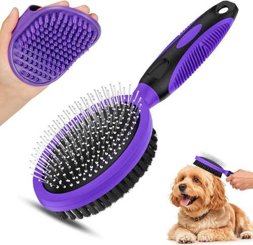 2PCS Pet Grooming Tools - Double-Sided Brush for Shedding and Bathing, Suitable for Short/Long Haired Dogs Cats and Horses, Deshedding Dog Brush, Mane & Tail Combs for Horses - Pet Supplies (Purple)
