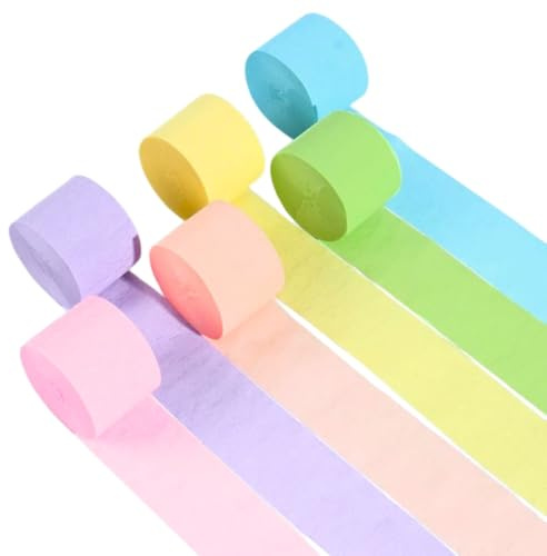 Papier Crêpon Coloré - 25m x 4,5cm - 12 Rouleaux (6 Saveurs Macarons) - Idées Déco Fête - Anniversaire, Mariage, Noël