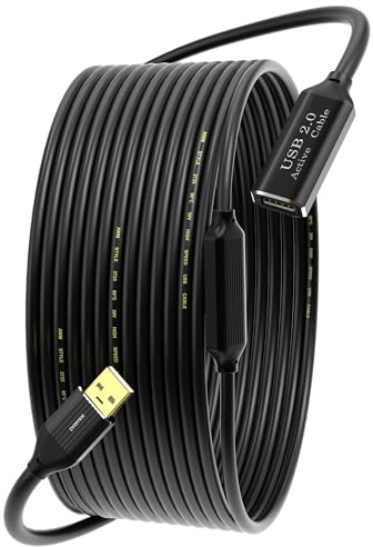 ZVOIYKM Active USB 2.0 Extension Cable 65FT(20M)with Built-in Signal Booster, 480Mbps High Speed Data Transfer Male to Female Repeater Cord, in-Wall-Long USB Extender for VR/Printer/Hard Drive/Xbox/PC