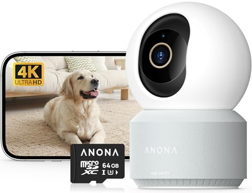 Anona Pano 4K UHD Indoor Camera with 64GB SD Card, Security Camera with Phone App, 360° Pan-Tilt, 2.4G/5G Wi-Fi 6, Auto-Tracking, Person/Pet/Baby Crying Detection, Privacy Mode, Two-Way Audio