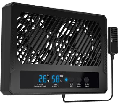 Milageto Reptile Ventilation Fan Terrarium Thermometer Hygrometer with High Temp Alarm Dehumidifier Double Fan for Snake Amphibians