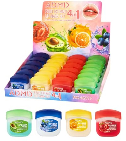 24er Pack Lippenpflege Set Lippenbalsam mit Fruchtgeschmack Feuchtigkeitskur gegen trockene Lippen Glättende Formel für geschmeidige Lippen Großpackung