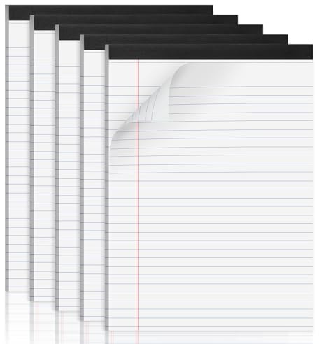 sitarcmin Lot de 5 blocs-notes A4 blancs A4, 30 feuilles/60 pages double face par bloc-notes, ligné 0,8 mm, bloc-notes perforés détachables pour l'école, le bureau, la maison (29,2 x 21 cm)
