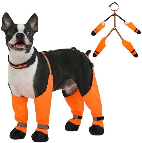 IECOii Anti-Slip Hundtaskor med Justerbara Remmar – Vattentäta Tasskydd för Vinter Utomhus, Reflekterande & Smutssäkra Hundskor för Vandring, Regn, Snö & Myra, Orange, Storlek M