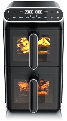 Arendo - Heißluftfritteuse XXL Dual Zone 2 Kammern – 11 L Kapazität – 2 Zonen – Airfryer Doppelkammer mit Sichtfenster – 6 Programme – BPA-frei - 3D Umluftsystem - Sync und Match-Funktion