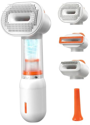 Bemonew Spazzola per cani e gatti con aspirapolvere per cani, 4 in 1, per la toelettatura di cani e gatti, con design senza fili, strumento di toelettatura per peli corti e medi