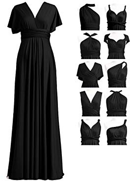 Women's Elegant Formal Bridesmaid Evening Gown Sleeveless Ruched Party Cocktail Maxi Long Infinity Dress with Bandeau Black