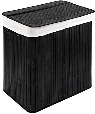 PANA®ECO Bambus Wäschekorb mit Deckel (150 L) • Wäschebox mit herausnehmbaren Wäschesack • Faltbarer Wäschesammler • Badezimmer Wäschetruhe • 100% Bambus • Farbe: Schwarz (40x60x63 cm)