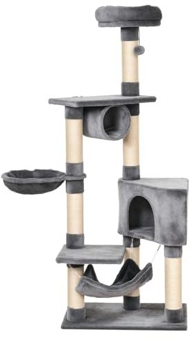 PawHut Cat Tree for Indoor Cats Condo Tower Multi-level Height 150CM Kittens Activity Stand House with Toys & Various Scratching Posts