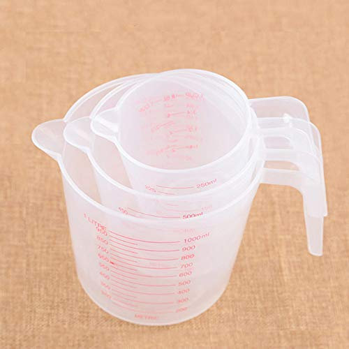 Tasse Tasse À Café Tasse À Eau Tasse À Mesurer En Plastique 250/500/1000 Ml Échelle Transparente Montrer Tasse Transparente + Poignée Bec Verseur Appareil De Mesure 3 Tailles, Ensemble De 3 Pièces