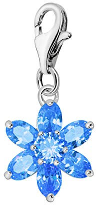 Quiges Charms Anhänger mit Zirkonia Blau Blume Versilbert Damen Schmuck für Bettelarmband