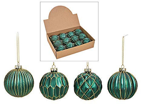 MC-Trend 12er Set edle Luxus Glas Weihnachtskugeln Ø 8cm Weihnachtsbaum Kugeln Christbaumkugeln Weihnachts Deko (Grün Gold)