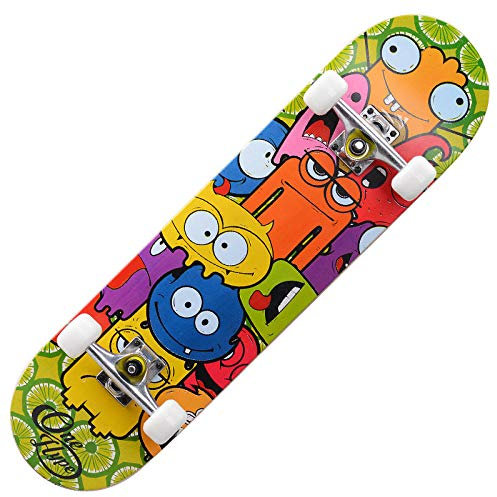 Skateboard Anime Bunt Skateboard Kinder ab 8 Jahre 80x20cm 7-Lagigem Ahornholz Longboard Double Kick Komplett für Anfänger Jungen Mädchen Erwachsene Profi Penny Board