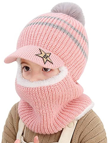 Surakey Baby barn vintermössa mössa mössa hatt med tofs, tecknad vinter varm stickad mössa mössa mössa med fleecefoder söt stickad mössa vintermössor öronlappar hatt halsduk mössa för pojkar flickor