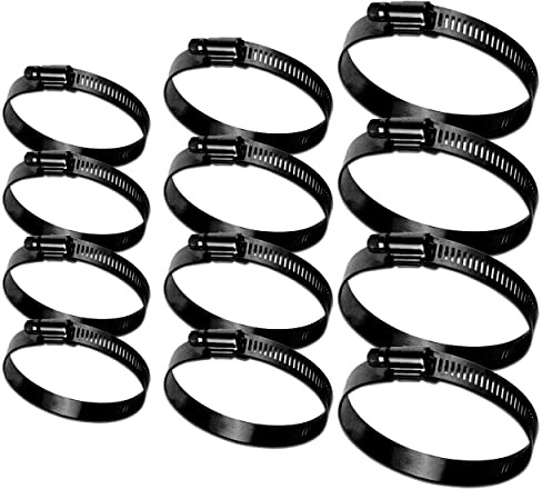 BESTYCHAO 12 abrazaderas de manguera de acero inoxidable para engranajes de gusano, abrazaderas de conducto ajustables de 27-51 mm, 52-76 mm, 78-102 mm (negro)