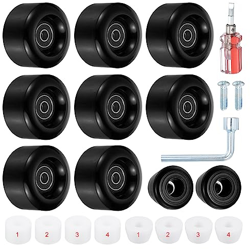 PATIKIL 58mm x 32mm Patines Ruedas con Rodamientos Duraderos, Patineta Frenos, Deterioro-Resistente PU Ruedas Reemplazos para Quad Patines y Monopatín - 1 Juego (Negro)
