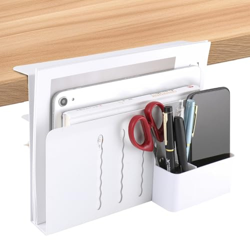 Edencomer Organizador Escritorio, Soporte Portatil Vertical Sin Taladrar Con Portalápices Magnético, Oficina Accesorios Con Clip y Almohadillas De Goma, Para La Oficina En Casa (Blanco)