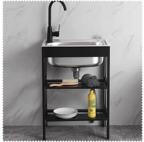 NILZA Lavello Cucina 1 Vasca Lavandino da Esterno Autoportante Lavelli Commerciale, Lavello da Cucina in Acciaio Inox Lavatoio da Esterno con Staffa (Size : 38x32cm(15x13in))
