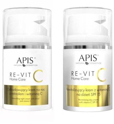APIS RE-VIT C HOME CARE SET: KREM MIT RETINOLEM, WITAMIN C UND SPF 15 | Feuchtigkeitscreme & Gesichtscreme für trockene und sensible Haut | 100 ML GESAMT