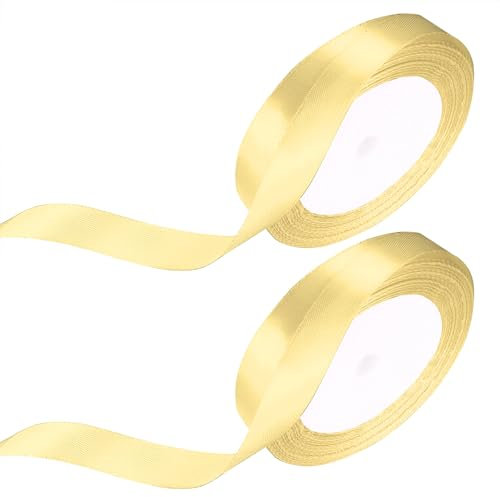 Golden Satinband, 2 Rollen 15mm x 22m Geschenkband Golden Schleifenband, Dekoband Stoffband für Geschenk, Haarschleifen, Auto, Basteln, Brautstrauß, Hochzeits Dekoration Geschenkverpackungen