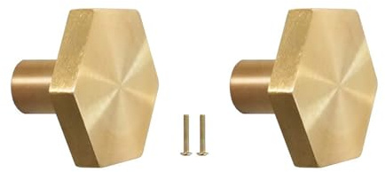 HNJKJEU Pomelli per Cassetti Ottone con Viti 2 Pezzi Solido Ottone Manopole per Mobili Pomelli per Cassetti Pomolo per Porte Armadi e Credenze Oro Esagono 27mm