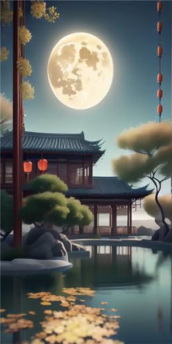 Moon Diamond Painting Kits for Adults 12x6inch Pavilion Court Diamond Art Kits Adults,DIY 5D Full Round Drill Large Gem Art Kits Diamond Dots with Accessories,for Home Wall Decor Gifts 30x15cm ZL-9228