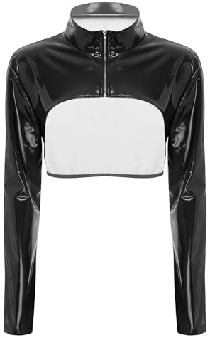 inhzoy dam wetlook topp lack läder crop jacka magfri långärmad latex läderskjorta med ståkrage dragkedja fest klubbkläder rave gogo