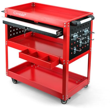 Crystals Tool Trolley Cart on Wheels – Workshop & Garage Storage Organizer with Drawer - Lockable Wheels - Workshop DIY