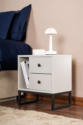 Nightstand, Grey, Black, 50 x 18 x 5 | Made from 100% Melamine Coated Particle Board, Thickness:18 mm | Perfect for Modern Home Office & Study Spaces, Elegant and Functional Design