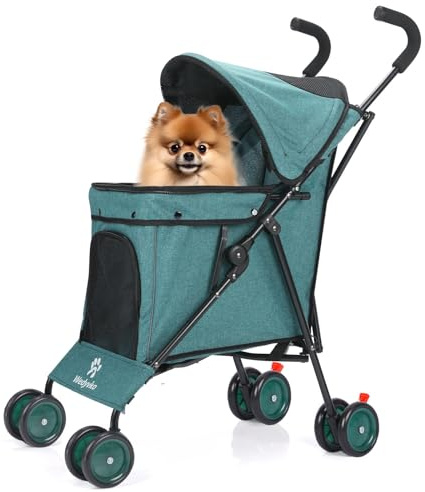 Poussette 3 en 1 pour petit chien et chat, poussette pliable avec roues, maille respirante, grande capacité, facile à transporter (vert foncé)