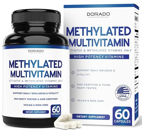 Methylated Multivitamin (Methylated and Activated Vitamins Only - Methylated B Complex with Trimethylglycine (TMG) and Methylfolate)(Non-GMO, Gluten Free MTHFR Supplement) - USA Made - 120 Capsules