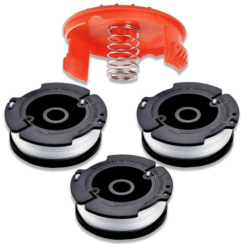 3 Bobinas de hilo 1 Tapa y 1 Resortede repuesto Compatible con Black & Decker ST5530-GB STC1820 GL280 GL301,A6481 Bobina de Alambre de Repuesto
