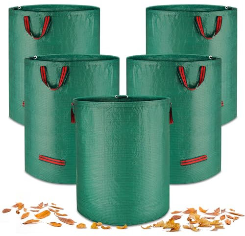 Lot de 5 272L Sac Jardin Dechets Verts, Grand Robuste et pliable pour déchets de jardin – Sac à feuilles en tissu polypropylène pour herbe, feuilles, haie